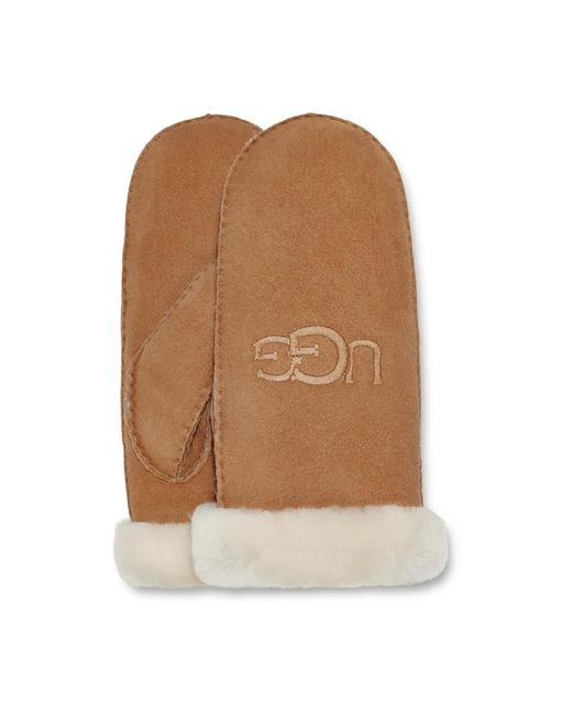 Ugg Sheepskin Embroider Mittens Chestnut in het Brown