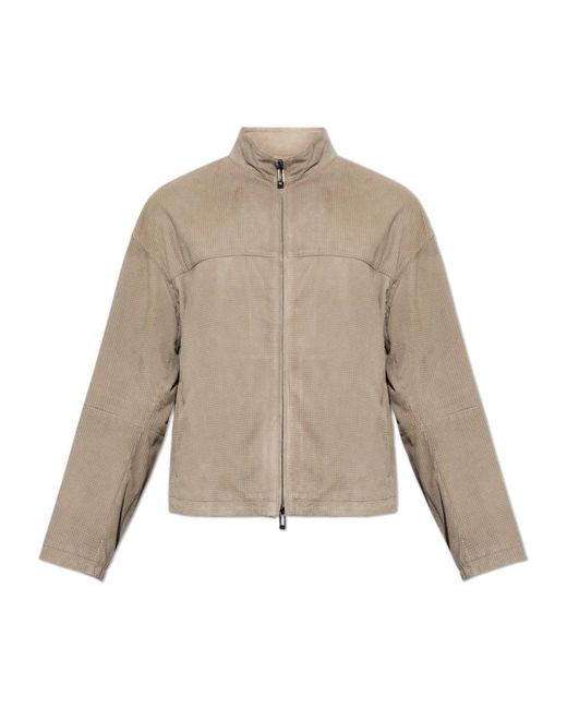 Emporio Armani Gray Leather Jackets for men