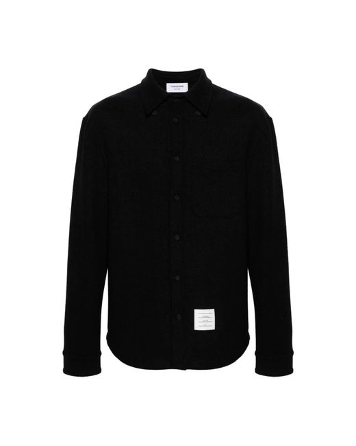 Thom Browne Blaues herringbone logo patch hemd in Black für Herren