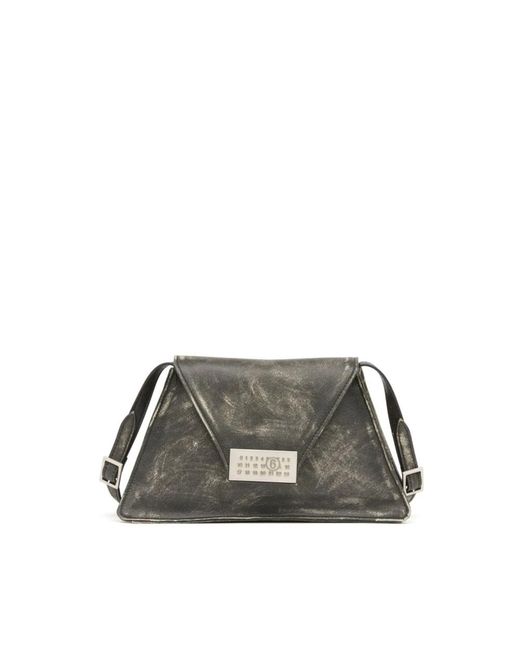 MM6 by Maison Martin Margiela Gray Schwarze leder-schultertasche mit logo