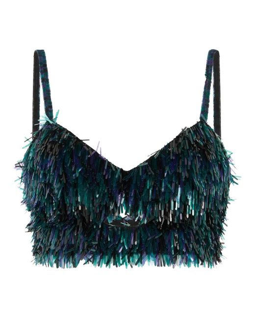 Alberta Ferretti Korte Top Met Paillettenfranje in het Blue
