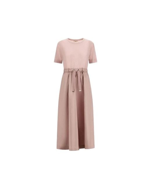 Herno Kleedjes ,Roze ,Polyester Drawstring Midi Dress in het Pink