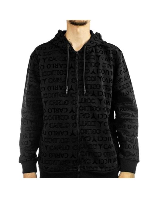 carlo colucci Hoodies & Sweatvesten ,Zwart ,Katoen Zwart Hooded Vest in het Black voor heren