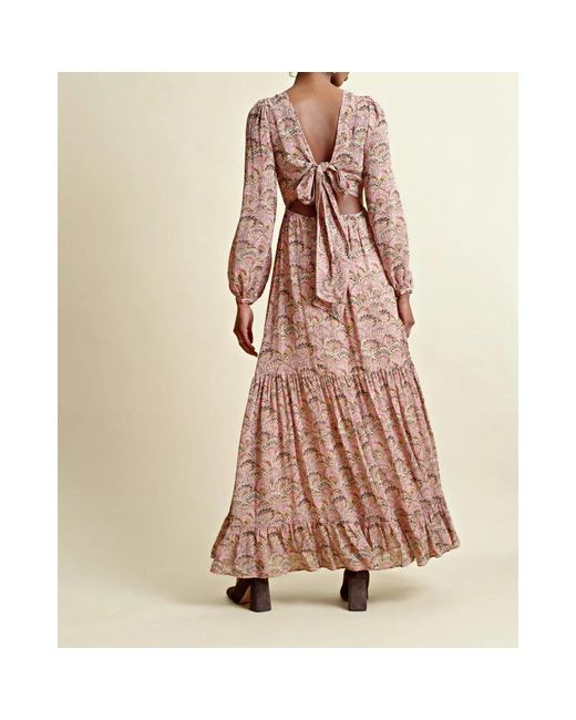 byTiMo Kleedjes ,Veelkleurig ,Leer Eco Georgette Open Back Maxi Jurk in het Brown