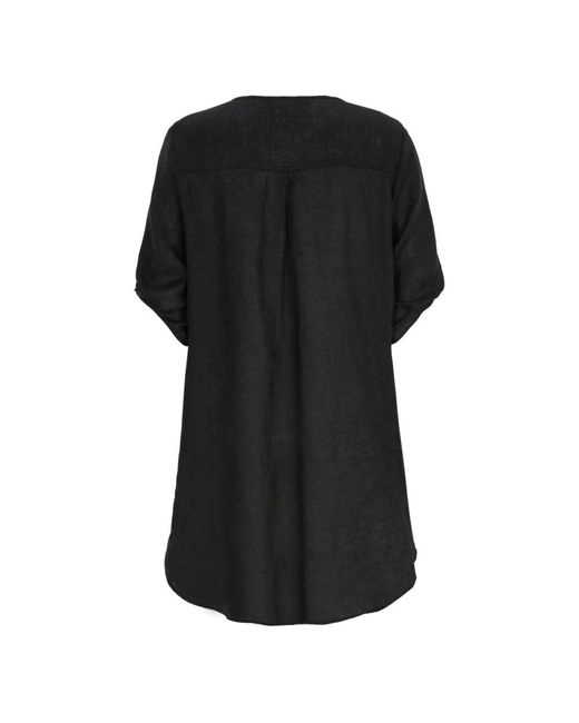Doris Streich Black Leinen High-Low Bluse