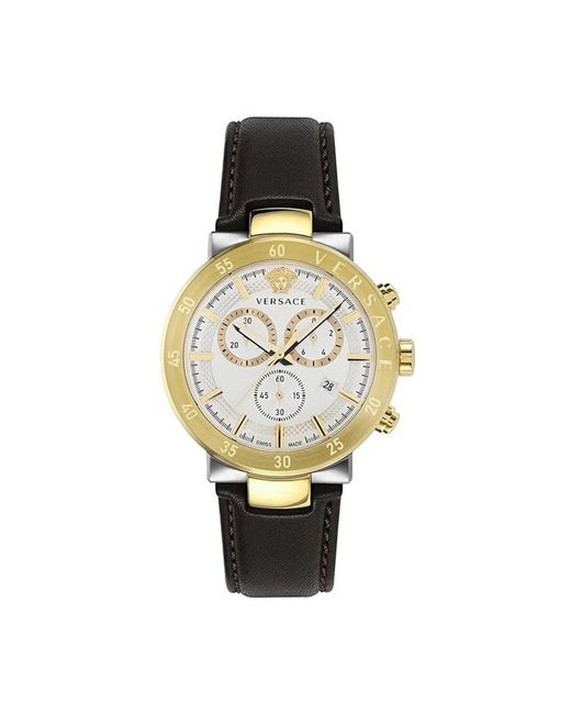 Versace Accessoires ,Geel ,Urban Mystique Chronograaf Leren Horloge in het Metallic voor heren