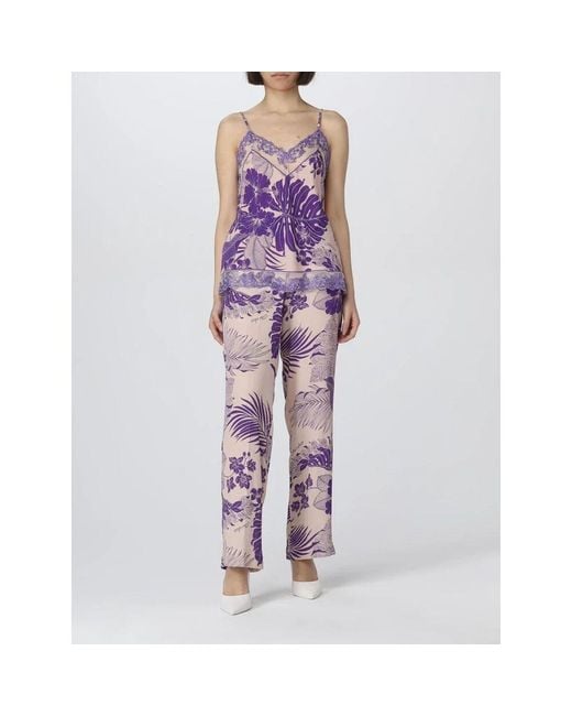 Pinko Purple Blumiges Seiden Cami Set