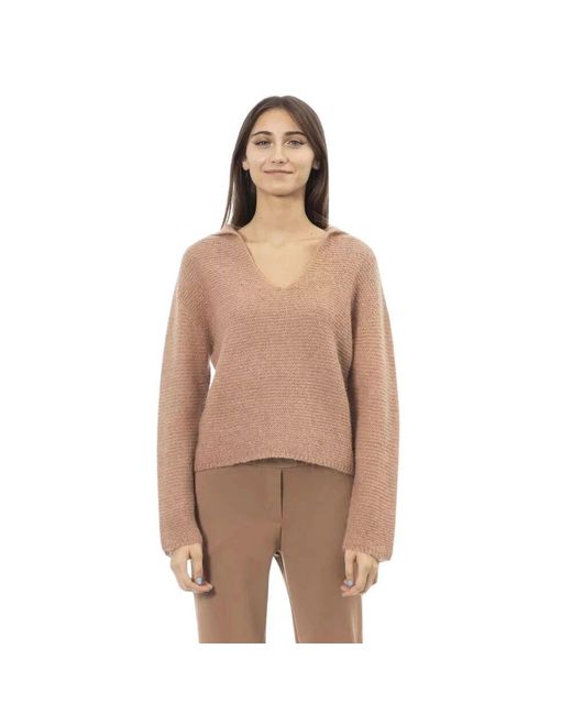 Alpha Studio Natural Eleganter r v-ausschnitt pullover