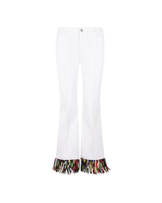 Emilio Pucci White Weiße straight leg jeans mit mehrfarbigem marmorprint und fransen