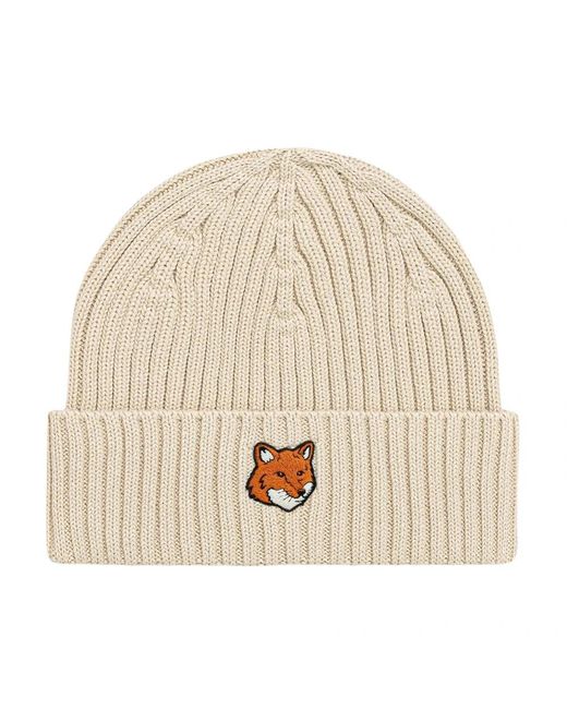 Maison Kitsuné Fox Head Beanie in het Natural