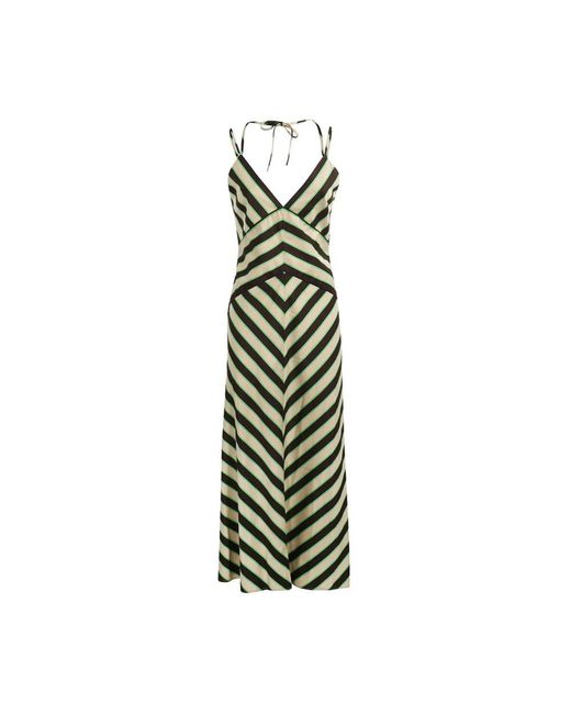 MSGM Green Gestreiftes Motiv Bedrucktes Kleid Mit Polyester