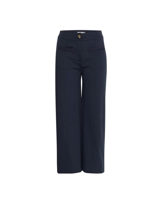 Ichi Total Eclipse Cropped Straight-Leg Broek in het Blue