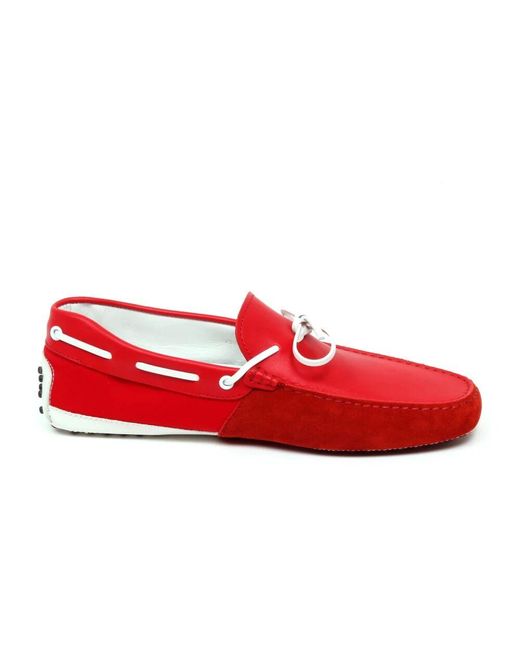 Tod's Rot/Weiße Leder Mokassin Schuh in Red für Herren