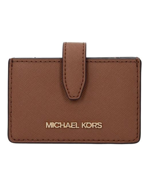 Michael Kors Bruin Leren Kaarthouder Met Voorlogo in het Brown