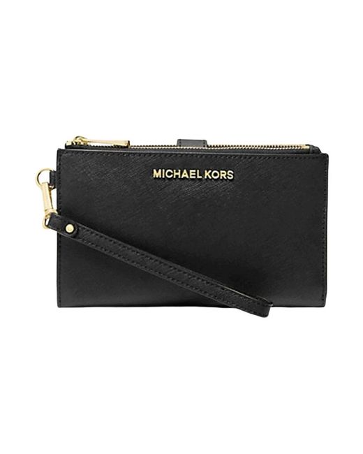 Michael Kors Jet Set Black Leather Double Zip Phone Wristlet Wallet & Gift Bag