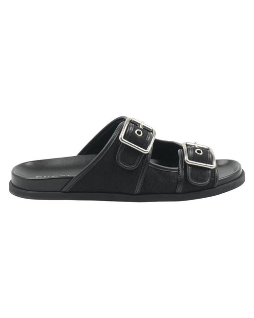 Gucci Schoenen ,Zwart ,Leer Zwarte Leren Dubbele Gesp Sandalen in het Black voor heren