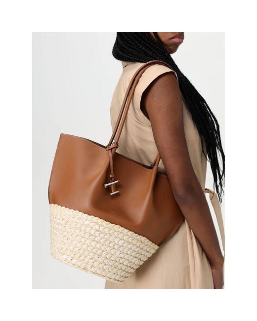 Tod's Brown Strohbesetzte Tote Tasche