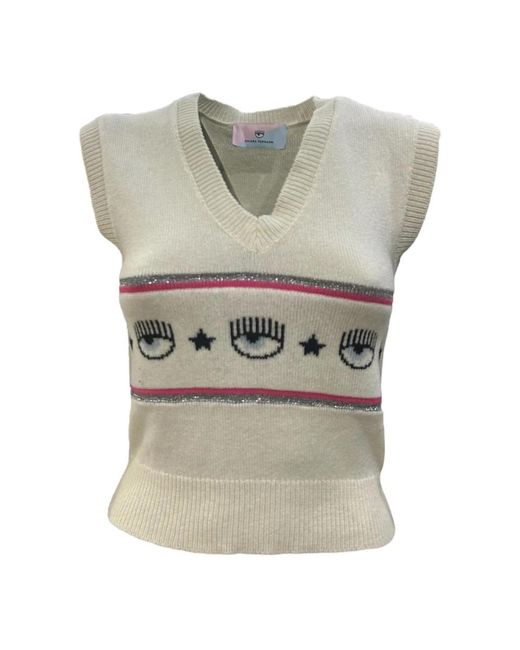 Chiara Ferragni Gray V-Neck Knitwear