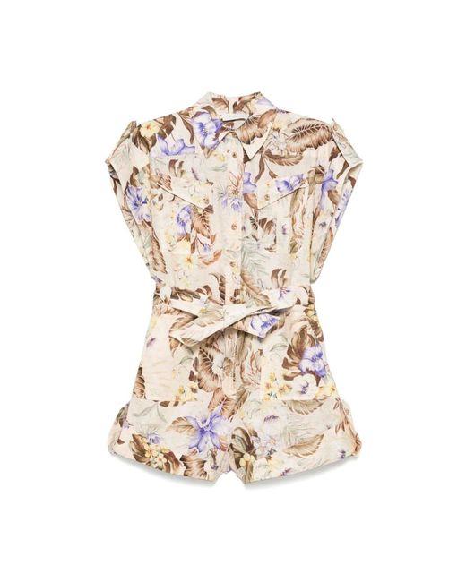 Zimmermann Jumpsuits & Playsuits ,Veelkleurig ,Playsuit Met Bloemenprint En Riem in het Natural