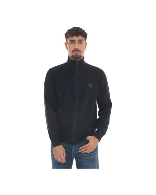 Boss Truien & Vesten ,Blauw ,Katoen Zip Cardigan Met Zijlogo in het Blue voor heren