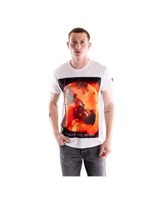 Bastille Tops ,Wit ,Katoen T-Shirt Met Ronde Hals En Korte Mouwen in het Red voor heren