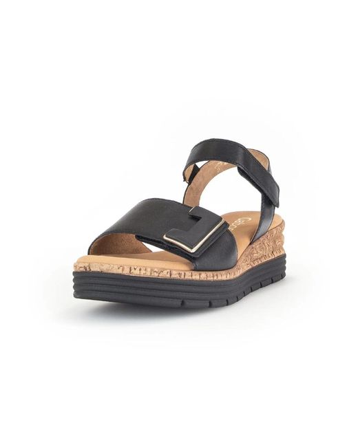 Gabor Schoenen ,Zwart ,Leer Leren Platte Sandalen in het Blue