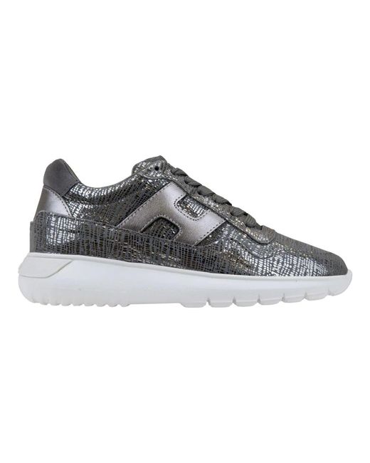 Hogan Gray Leder-sneaker mit wildleder-einsatz