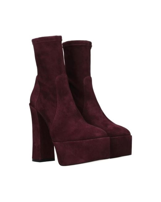 Stuart Weitzman Purple Lila Wildleder High Heel Stiefeletten