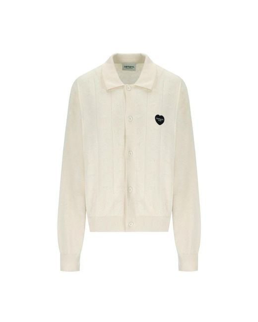 Carhartt Truien & Vesten ,Katoen Hart Geborduurde Natuurlijke Cardigan in het White