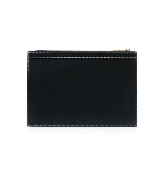 Thom Browne Accessoires ,Blauw ,Leer 4-Bar Tab Documenthouder in het Black voor heren
