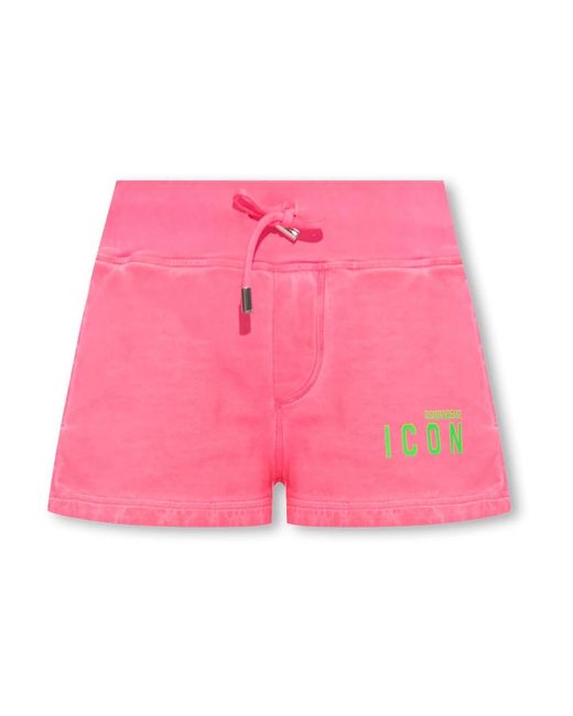 DSquared² Korte Broeken ,Roze ,Katoen Shorts Met Logo in het Pink