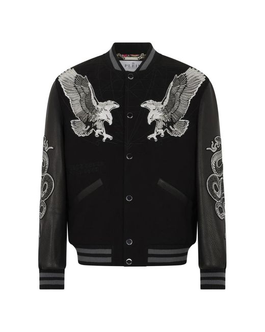 Philipp Plein Varsity Jacket Tattoo Strass in het Black voor heren