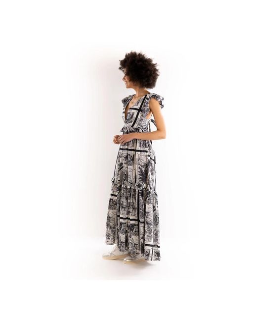 5 PROGRESS Kleedjes ,Veelkleurig ,Katoen Eden Garden Maxi Jurk in het Gray