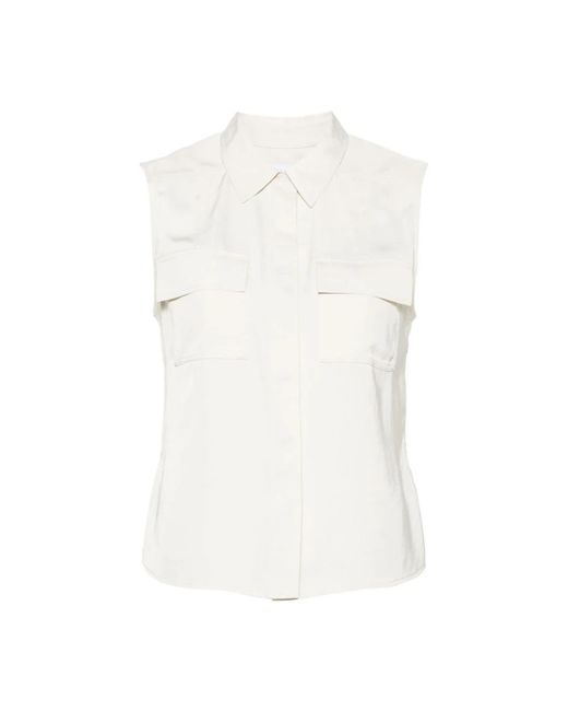 Calvin Klein White Satin ärmellose bluse mit details