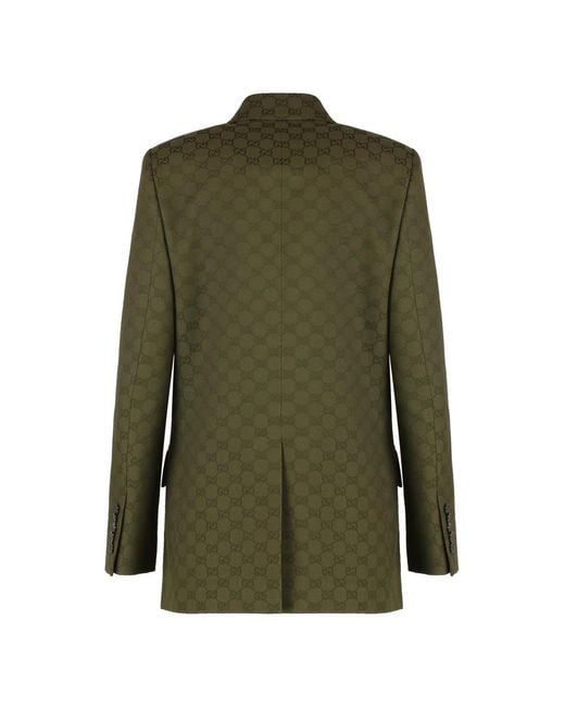 Gucci Green Jacquard-Stoffblazer Mit Gepolsterten Schultern
