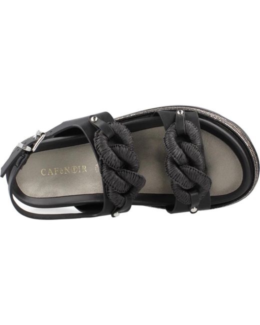 CafeNoir Black Stilvolle flache sandalen mit doppeltem c