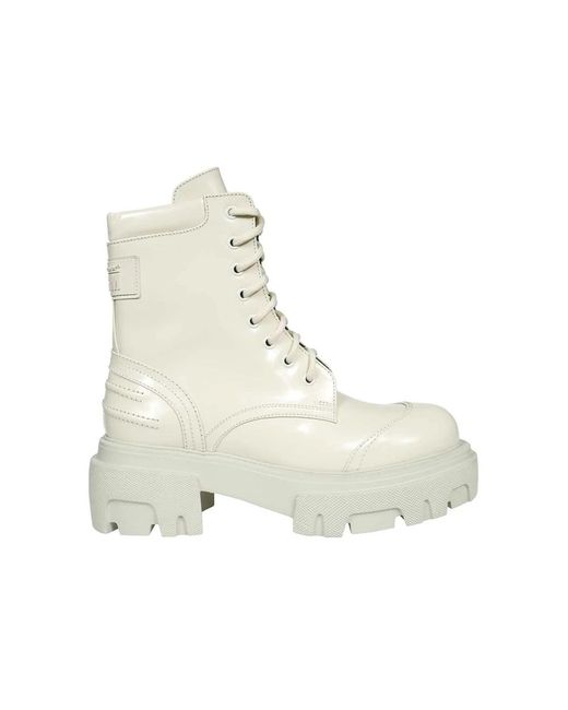 MSGM Schoenen ,Leer Vetersluiting Kalf Enkellaarzen in het Natural