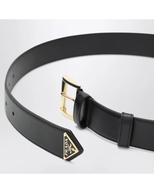 Prada Black Leather Belt With Triangle Logo