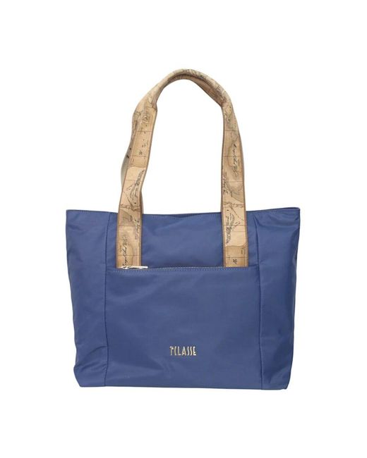 Alviero Martini 1A Classe Blue Nylon-Handtasche Mit Vorderer Logotasche