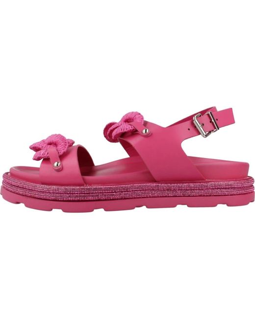 CafeNoir Pink Stilvolle flache sandalen mit doppeltem c