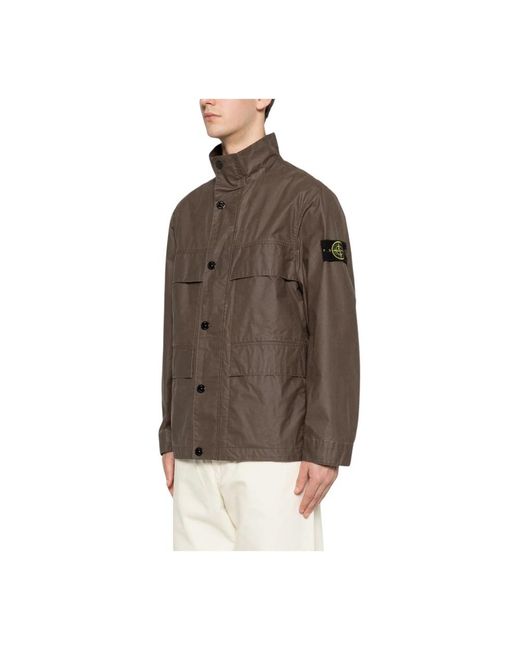 Stone Island Jassen ,Bruin ,Katoen Waxed Pigment Cotton Tela Jacket in het Brown voor heren
