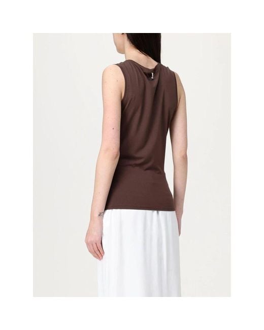 Patrizia Pepe Red Braunes Ärmelloses Geripptes Stricktop Mit V-Ausschnitt