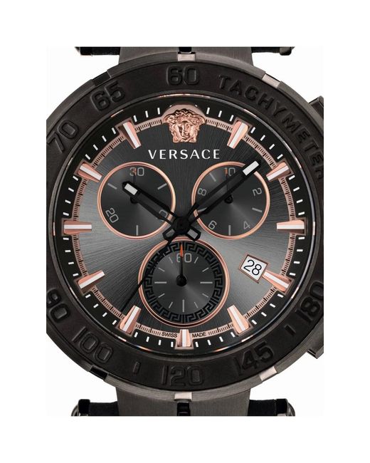 Versace Accessoires ,Zwart ,Greca Chrono Zwart Leren Chronograaf Horloge in het Black voor heren