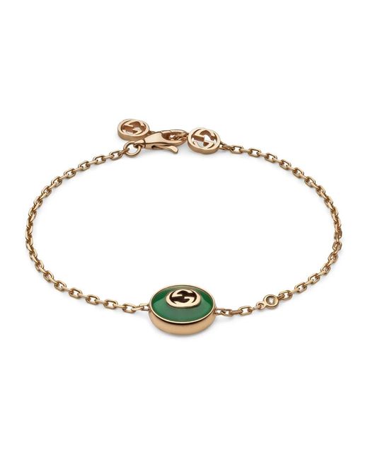 Gucci Interlocking armband in roségold, grüner achat und diamant in Metallic für Herren
