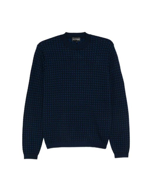 Emporio Armani Blue Round-Neck Knitwear for men