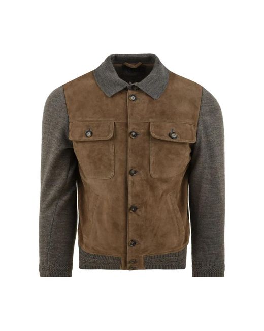 The Jack Leathers Jassen ,Bruin ,Suède Time Square Knit in het Green voor heren