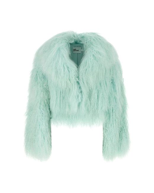 Self-Portrait Green Grüne Shearling Jacke