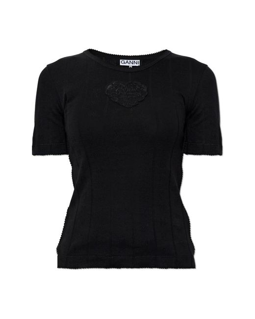 Ganni Top Met Patch in het Black