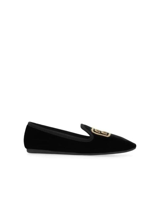Miu Miu Black Logo Velvet Flats