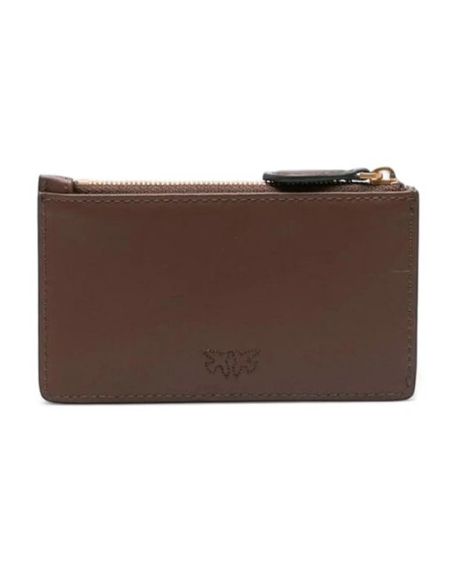 Pinko Accessoires ,Bruin ,Leren Kaarthouder Met Klein Logo in het Brown